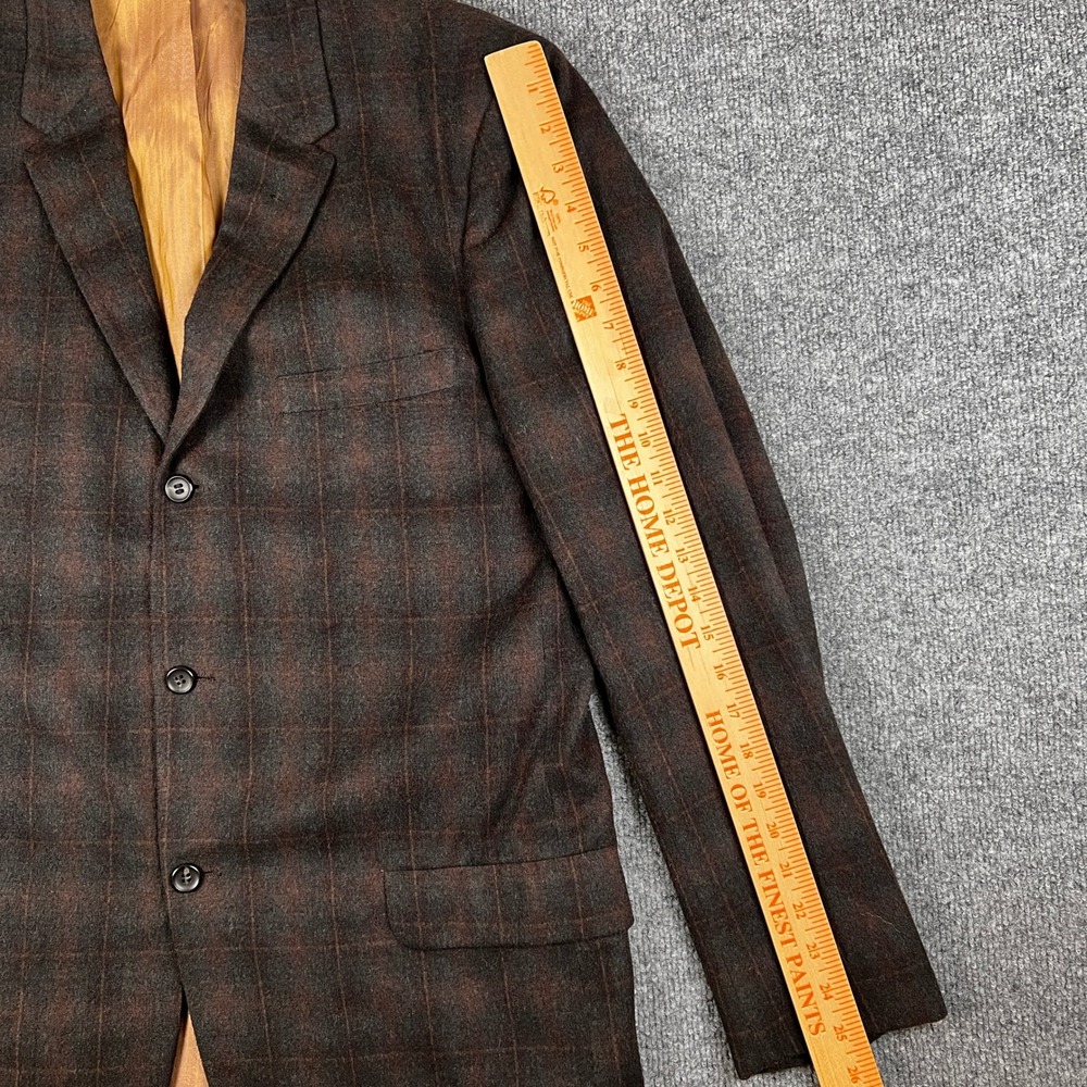 Vintage 50s Pennys Blazer Mens 42R Brown Shadow Plaid 3 Button Union Made in USA - Picture 11 of 14